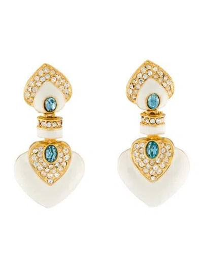 Pre-owned Kenneth Jay Lane Crystal & Enamel Heart Clip-on Earrings In Multi
