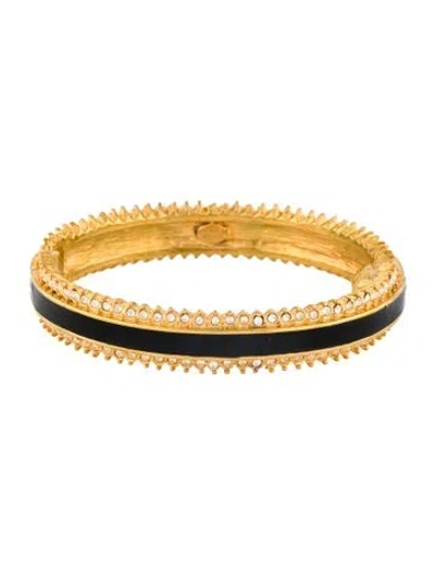 Pre-owned Kenneth Jay Lane Crystal & Enamel Hinged Bangle Bracelet, 6.75" In Multi