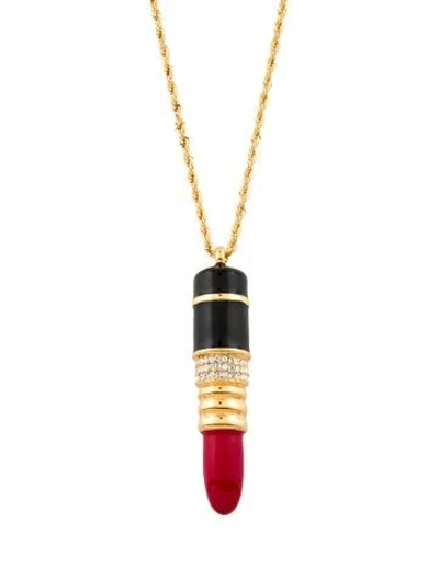 Pre-owned Kenneth Jay Lane Crystal & Enamel Lipstick Pendant Necklace, 36"