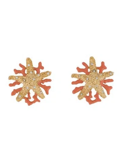 Pre-owned Kenneth Jay Lane Crystal & Enamel Starfish Clip On Earrings In Multi
