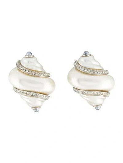 Pre-owned Kenneth Jay Lane Crystal & Faux Pearl Clip On Earring In Multicolor