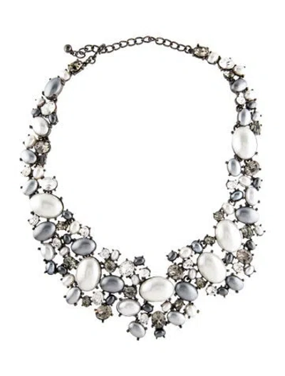 Pre-owned Kenneth Jay Lane Crystal & Faux Pearl Collar Necklace, 16"
