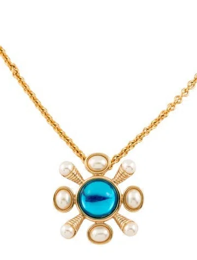 Pre-owned Kenneth Jay Lane Crystal & Faux Pearl Interchangeable Pendant Necklace Set In Multi