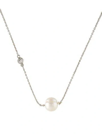 Pre-owned Kenneth Jay Lane Crystal & Faux Pearl Necklace, 15" In White