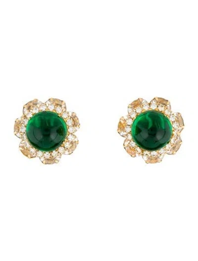Pre-owned Kenneth Jay Lane Crystal & Glass Floral Clip-on Earrings In Multi