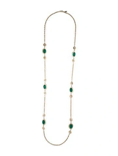 Pre-owned Kenneth Jay Lane Crystal & Glass Station Necklace, 50" In Green