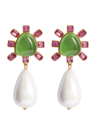 Kenneth Jay Lane Crystal And Pearl-embellished Clip-on Drop Earrings In Multi