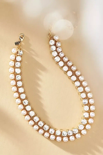 Kenneth Jay Lane Crystal & Pearl Necklace In Gold