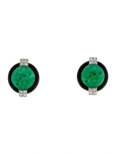Pre-owned Kenneth Jay Lane Crystal & Resin Art Deco Clip On Earrings In Multi