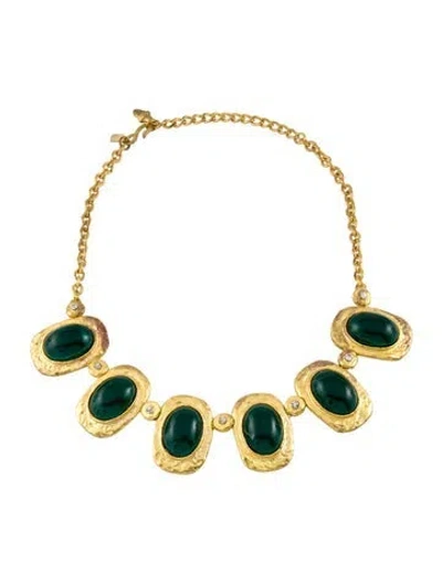 Pre-owned Kenneth Jay Lane Crystal & Resin Cabochon Collar Necklace, 20" In Multi