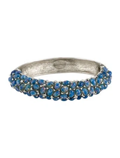 Pre-owned Kenneth Jay Lane Crystal & Resin Cabochon Hinged Bangle Bracelet, 6.75" In Multi