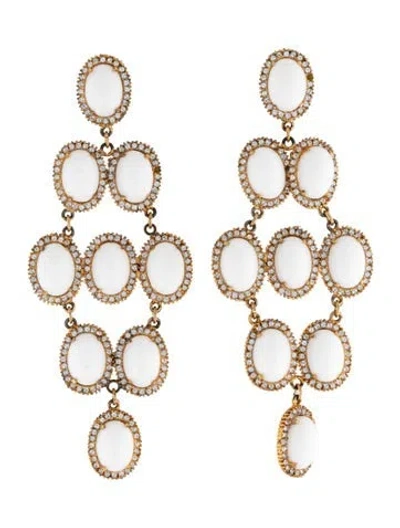 Pre-owned Kenneth Jay Lane Crystal & Resin Chandelier Earrings In White