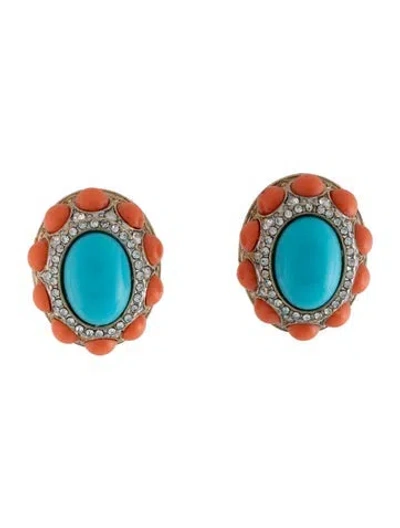 Pre-owned Kenneth Jay Lane Crystal & Resin Clip On Earrings In Multicolor