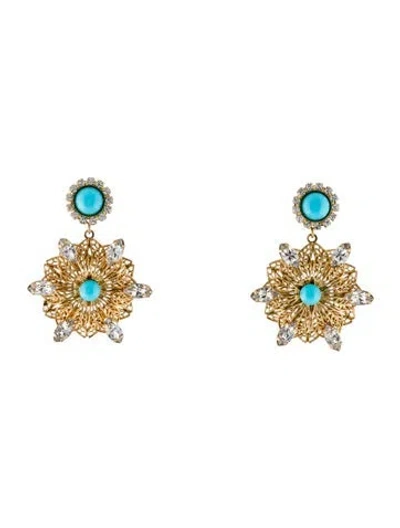 Pre-owned Kenneth Jay Lane Crystal & Resin Clip-on Drop Earrings In Blue