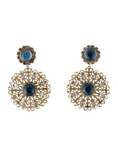 Pre-owned Kenneth Jay Lane Crystal & Resin Clip-on Earrings In Blue