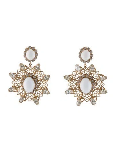 Pre-owned Kenneth Jay Lane Crystal & Resin Clip-on Earrings In White