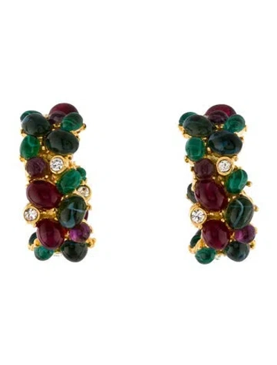 Pre-owned Kenneth Jay Lane Crystal & Resin Clip-on Hoop Earrings