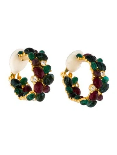 Pre-owned Kenneth Jay Lane Crystal & Resin Clip-on Hoop Earrings