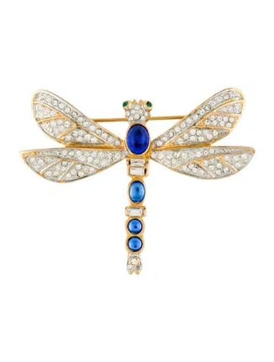 Pre-owned Kenneth Jay Lane Crystal & Resin Dragonfly Brooch