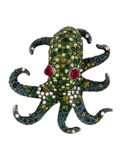Pre-owned Kenneth Jay Lane Crystal & Resin Octopus Brooch