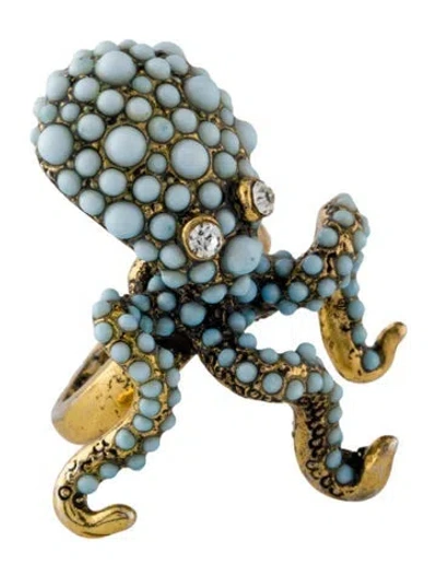 Pre-owned Kenneth Jay Lane Crystal & Resin Octopus Cocktail Ring In Blue