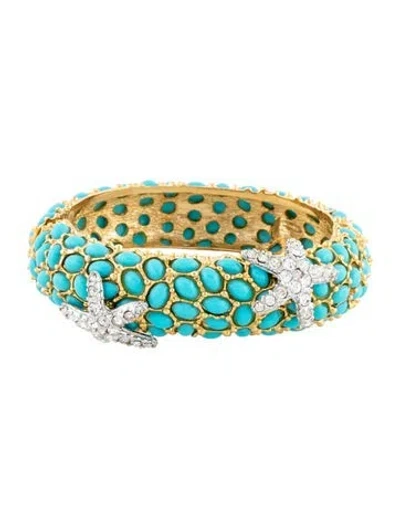 Pre-owned Kenneth Jay Lane Crystal & Resin Starfish Neptune Hinged Bangle Bracelet, 6.75" In Multicolor