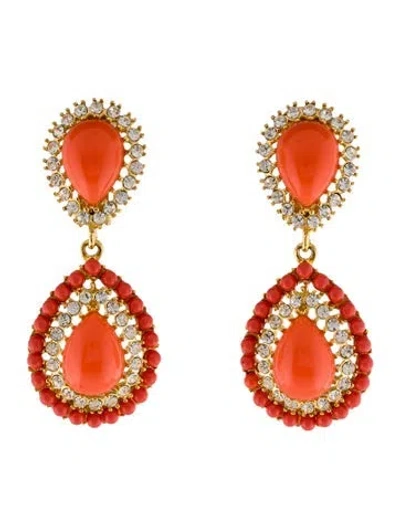Pre-owned Kenneth Jay Lane Crystal & Resin Teardrop Clip-on Earrings In Orange
