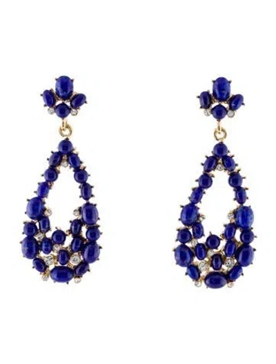 Pre-owned Kenneth Jay Lane Crystal & Resin Teardrop Drop Earrings In Blue