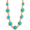 Kenneth Jay Lane Crystal & Turquoise Resin Station Necklace In Satin Gold