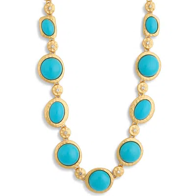 Kenneth Jay Lane Crystal & Turquoise Resin Station Necklace In Blue