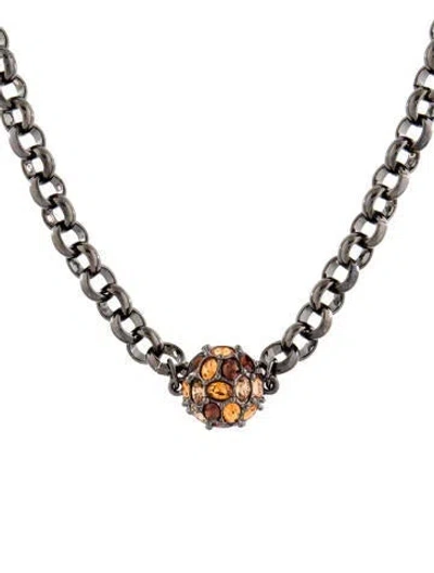 Pre-owned Kenneth Jay Lane Crystal Ball Pendant Collar Necklace, 21.75" In Brown
