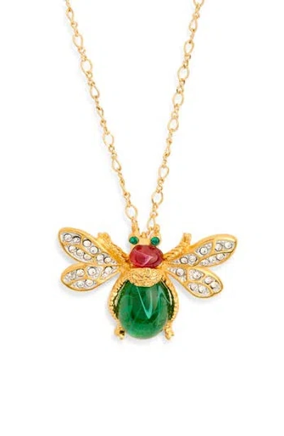 Kenneth Jay Lane Crystal Bee Pendant Necklace In Gold
