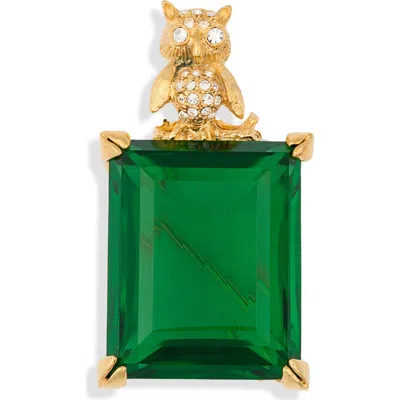 Kenneth Jay Lane Crystal Bird Pin In Green