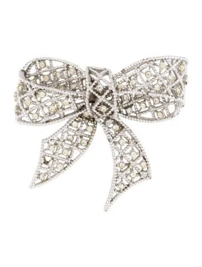 Pre-owned Kenneth Jay Lane Crystal Bow Brooch Pin In Multi