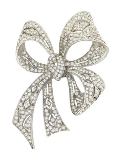 Pre-owned Kenneth Jay Lane Crystal Bow Brooch In Transparent