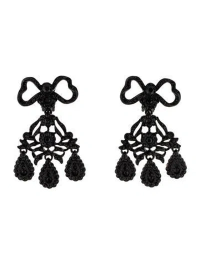 Pre-owned Kenneth Jay Lane Crystal Bow Chandelier Clip-on Earrings In Black