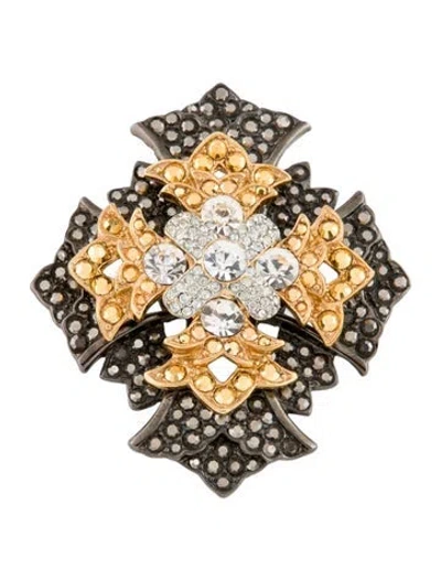 Pre-owned Kenneth Jay Lane Crystal Brooch In Black/clear