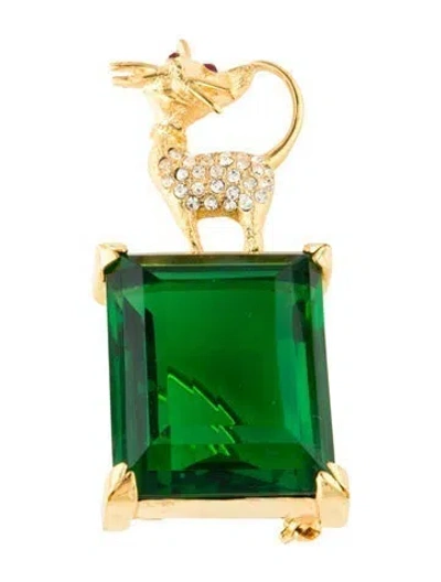 Pre-owned Kenneth Jay Lane Crystal Cat Pin Brooch