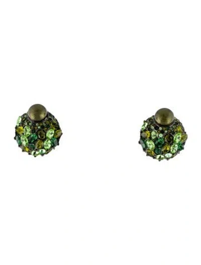Pre-owned Kenneth Jay Lane Crystal Clip-on Earrings In Green