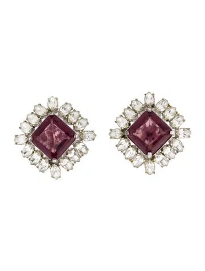Pre-owned Kenneth Jay Lane Crystal Clip-on Earrings In Purple