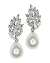 Kenneth Jay Lane Crystal Cluster & Imitation Pearl Clip On Earrings, 2l In White/silver