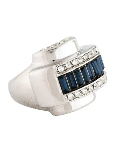 Pre-owned Kenneth Jay Lane Crystal Cocktail Ring In Blue