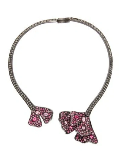 Pre-owned Kenneth Jay Lane Crystal Collar Necklace, 11.5" In Pink