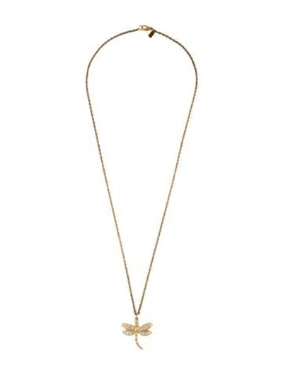 Pre-owned Kenneth Jay Lane Crystal Dragonfly Pendant Necklace, 29.5" In Multicolor