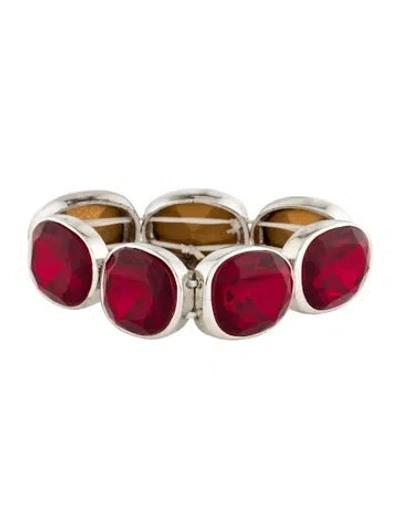 Pre-owned Kenneth Jay Lane Crystal Elastic Bracelet, 7.25" In Red