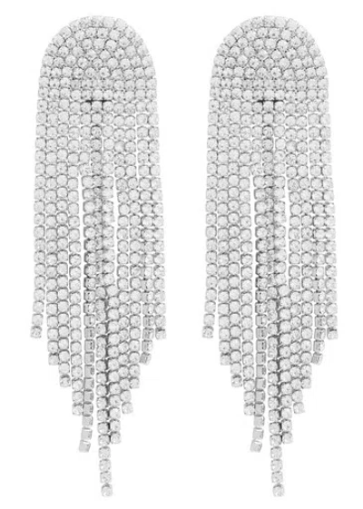 Kenneth Jay Lane Crystal-embellished Fringed Drop Earrings In Silver