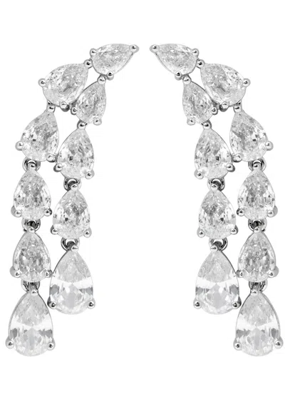 Kenneth Jay Lane Crystal-embellished Rhodium-plated Drop Earrings In Silver