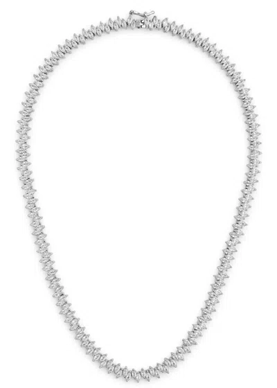 Kenneth Jay Lane Crystal-embellished Rhodium-plated Tennis Necklace In Silver