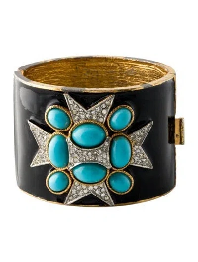 Pre-owned Kenneth Jay Lane Crystal Enamel & Resin Maltese Cross Hinged Bracelet, 7" In Multi