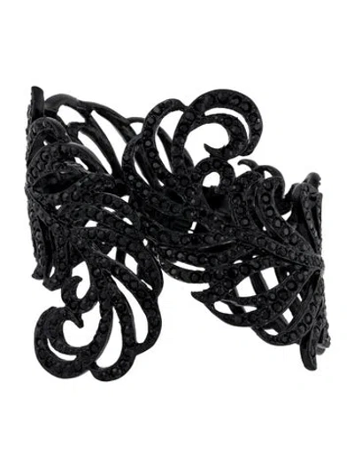 Pre-owned Kenneth Jay Lane Crystal Enamel Cuff Bracelet, 5.25" In Black